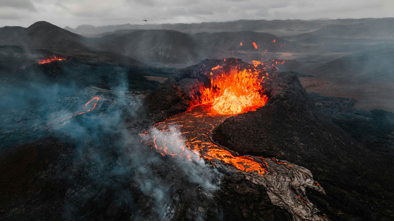 Volcano Erupting In Iceland With Lava Flowing